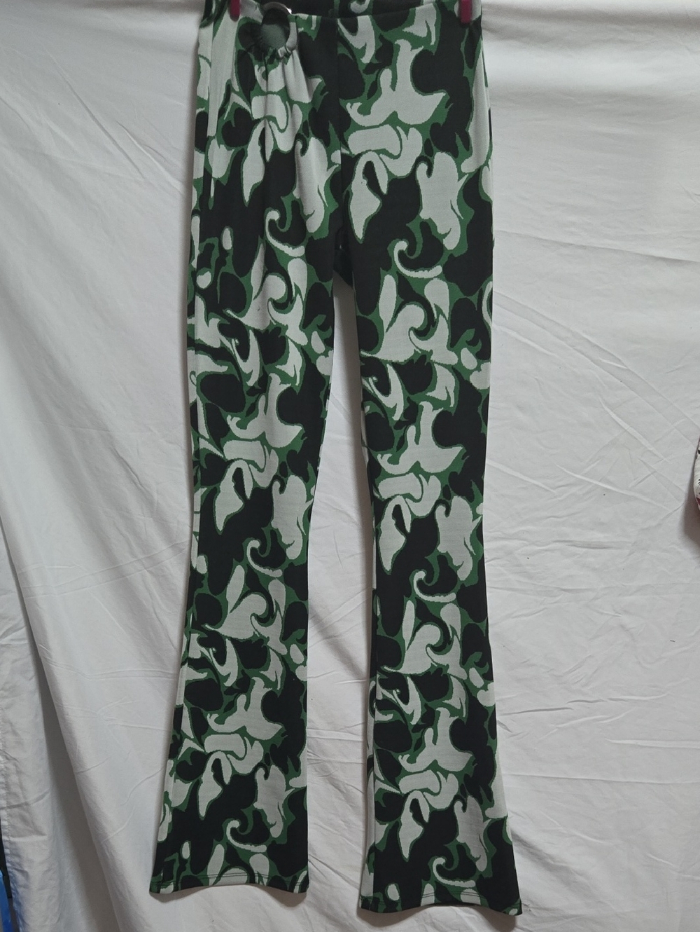 Zara Green, Black & White Abstract Knit Flare Pant